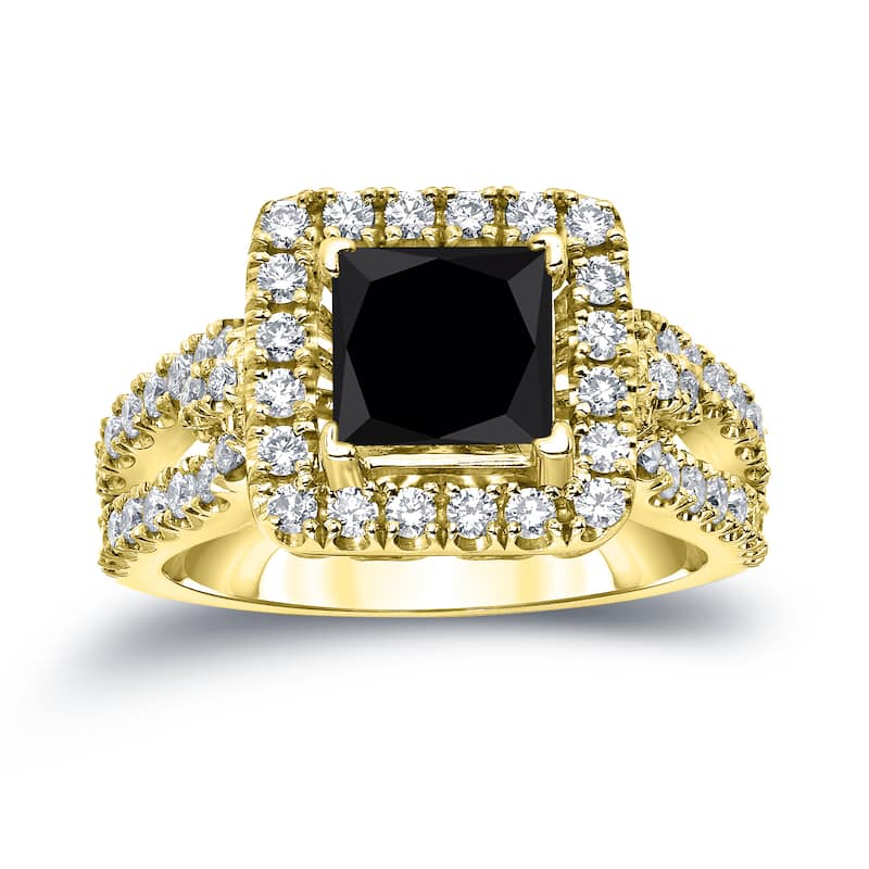 Auriya 14k Gold 1 3/4ctw Princess-cut Halo Black Diamond Engagement Ring