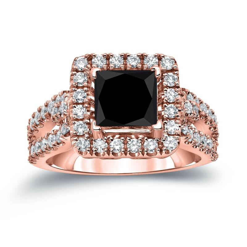 Auriya 14k Gold 1 3/4ctw Princess-cut Halo Black Diamond Engagement Ring