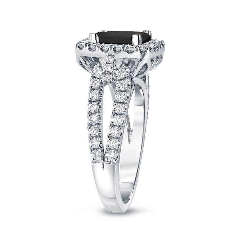 Auriya 14k Gold 1 3/4ctw Princess-cut Halo Black Diamond Engagement Ring