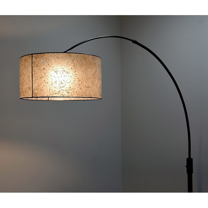 Orbita 82-inch Dark Bronze Retractable Arch Dimmable Floor Lamp with LED Bulb and Mica Shade