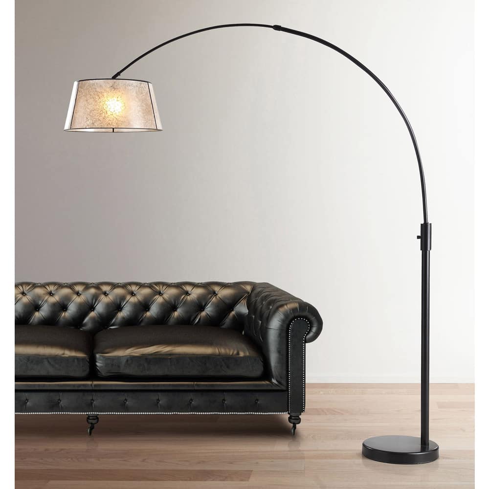 Orbita 82-inch Dark Bronze Retractable Arch Dimmable Floor Lamp with LED Bulb and Mica Shade