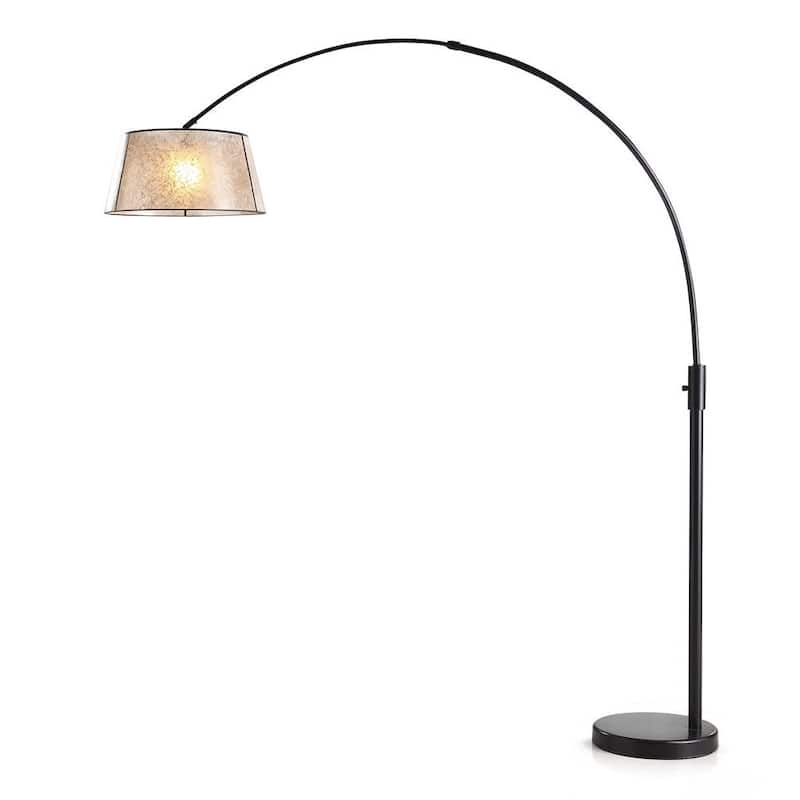 Orbita 82-inch Dark Bronze Retractable Arch Dimmable Floor Lamp with LED Bulb and Mica Shade