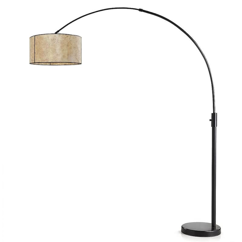 Orbita 82-inch Dark Bronze Retractable Arch Dimmable Floor Lamp with LED Bulb and Mica Shade