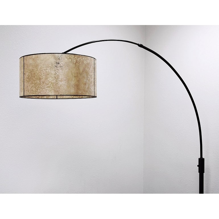 Orbita 82-inch Dark Bronze Retractable Arch Dimmable Floor Lamp with LED Bulb and Mica Shade