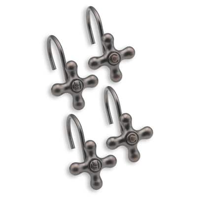 Hot and Cold Faucet Nickel or Oil Rubbed Bronze Shower Curtain Hook Set