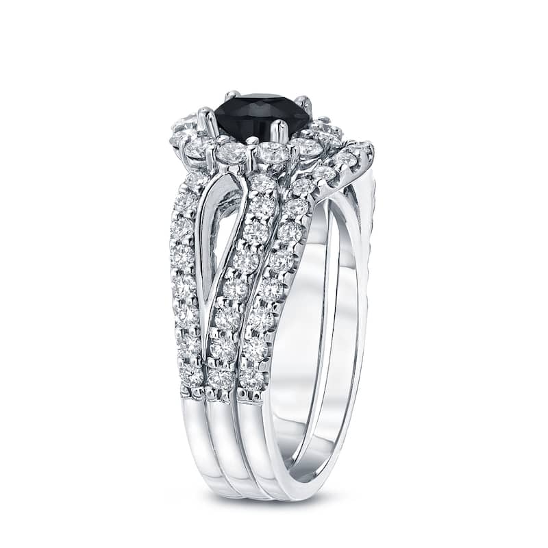 Auriya 14k Gold 2 1/3ctw Halo Black Diamond Engagement Ring Set