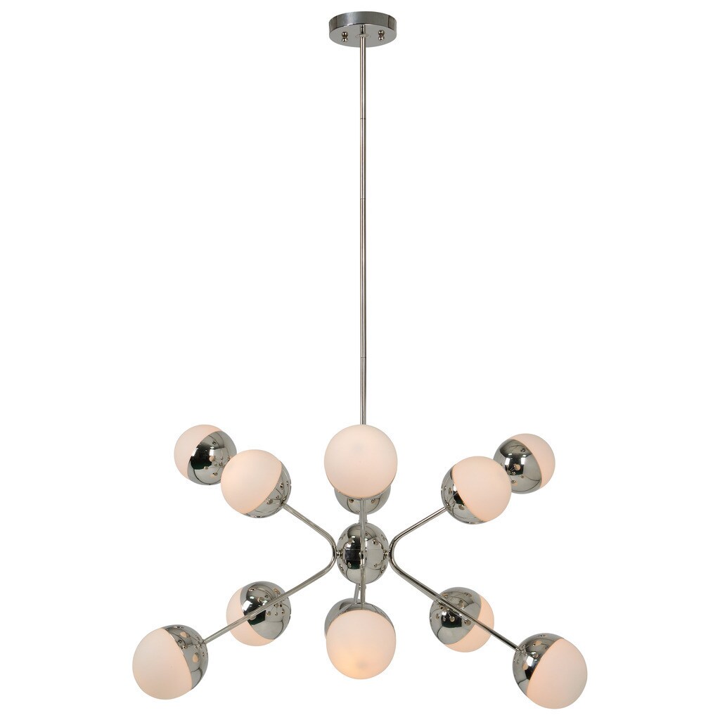 Forrester Frosted White and Polished Nickel 12-light Chandelier (Dark brown) - Chandeliers For Bedrooms by Overstock.com