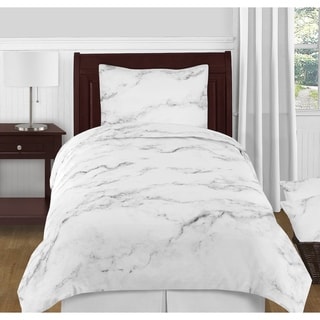 Sweet Jojo Designs Black and White Marble Collection Twin XL 4-Piece Comforter Set