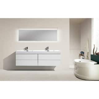 Moreno 72-inch Wall Mounted Reinforced Acrylic Double Sink Bathroom Vanity