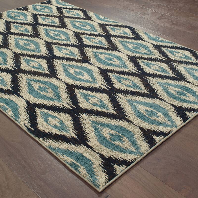 Vista Home Liliana Azul Vue Ikat Abract Trellis Area Rug