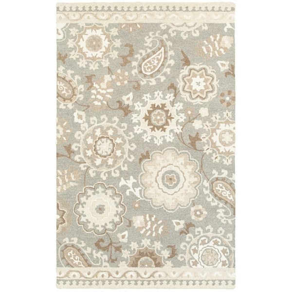 slide 2 of 9, Style Haven Marthrown Grey/ Sand Handcrafted Undyed Wool Area Rug