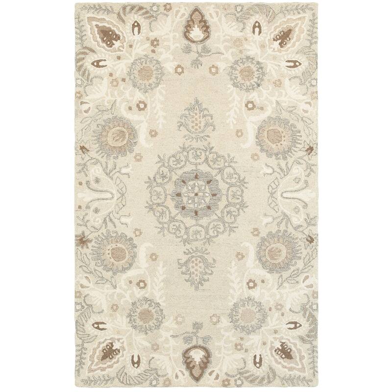 Style Haven Globeflower Medallions Handcrafted Undyed Wool Runner Rug