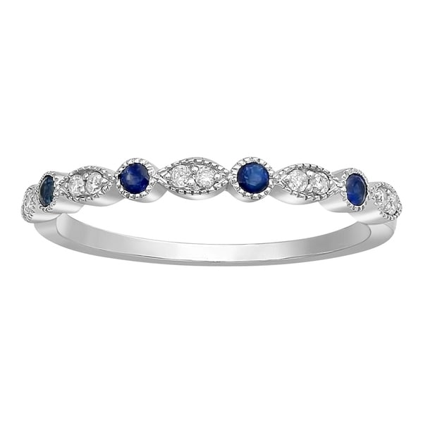 10k White Gold Blue Sapphires and Diamonds Vintage Band Ring by Beverly ...