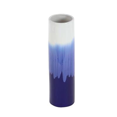 Benzara Glossy White/Blue Small Ceramic Vase