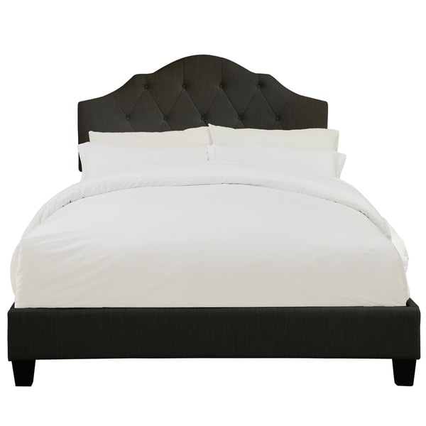 Queen All-In-One Scalloped Tufted Upholstered Bed in Dupree Steel