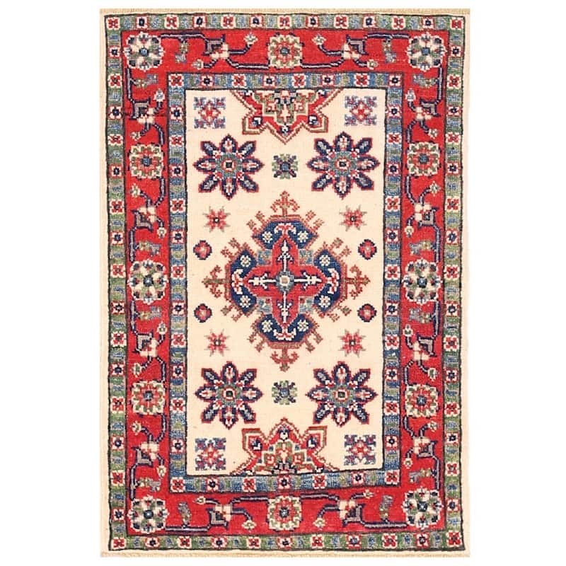 Handmade One-of-a-Kind Vegetable Dye Kazak Wool Rug (Afghanistan) - 2' x 3'