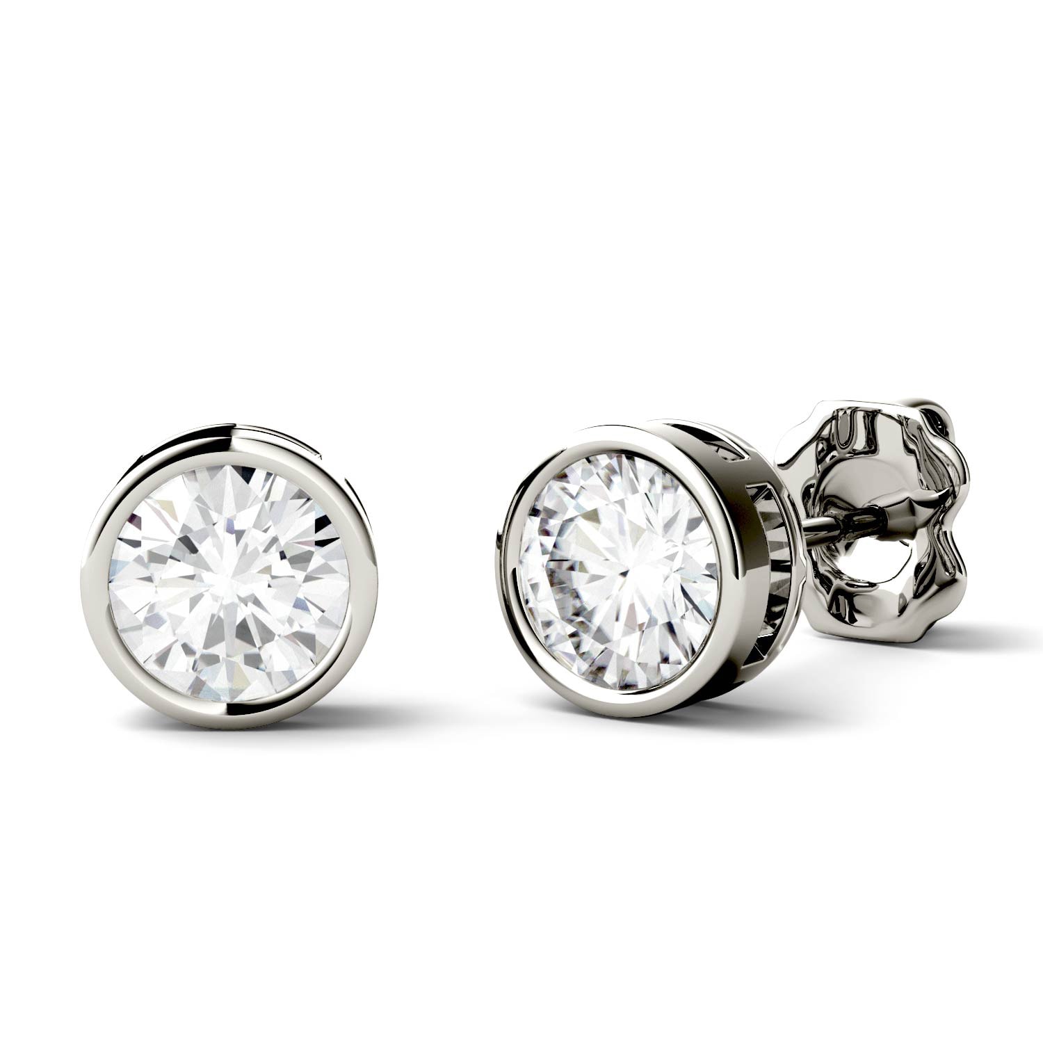 3Ct Round Cut Moissanite Push Back Bezel Set Stud Earrings 14K Yellow Gold Over