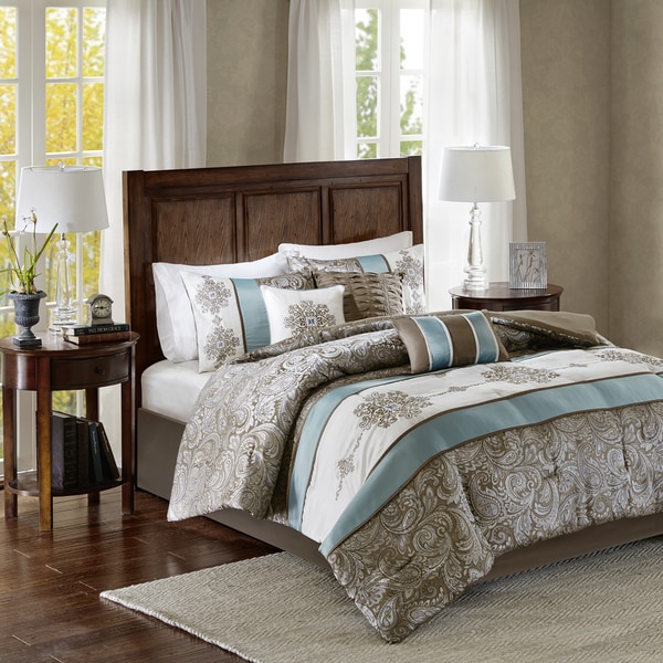 Madison Park Lorraine Blue Jacquard 7-Piece Comforter Set - On