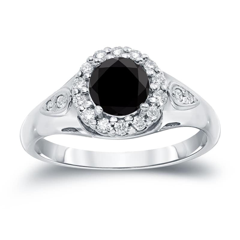 Auriya Round Black Diamond Halo Engagement Ring 1 1/4ct TDW 14k Gold - 4 - White