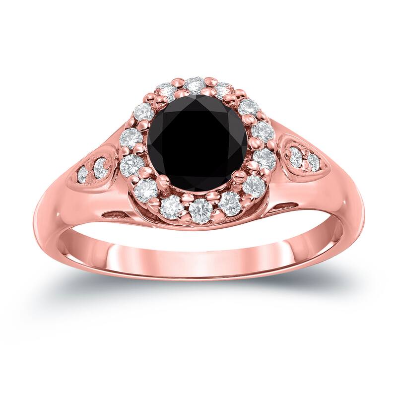 Auriya Round Black Diamond Halo Engagement Ring 1 1/4ct TDW 14k Gold - 4 - Rose