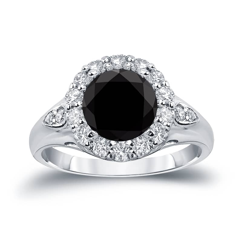 14k Gold Modern Round 3 1/3ct TDW Black Diamond Halo Engagement Ring by Auriya (H-I, SI1-SI2) - 4 - White