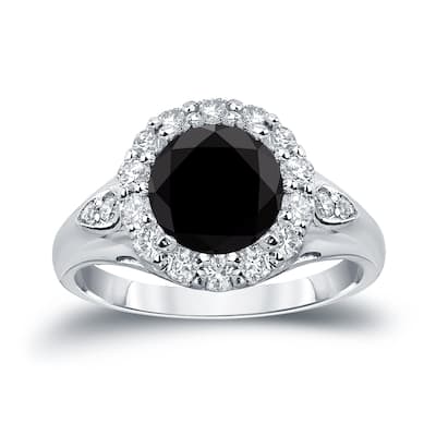 14k Gold Modern Round 3 1/3ct TDW Black Diamond Halo Engagement Ring by Auriya (H-I, SI1-SI2)
