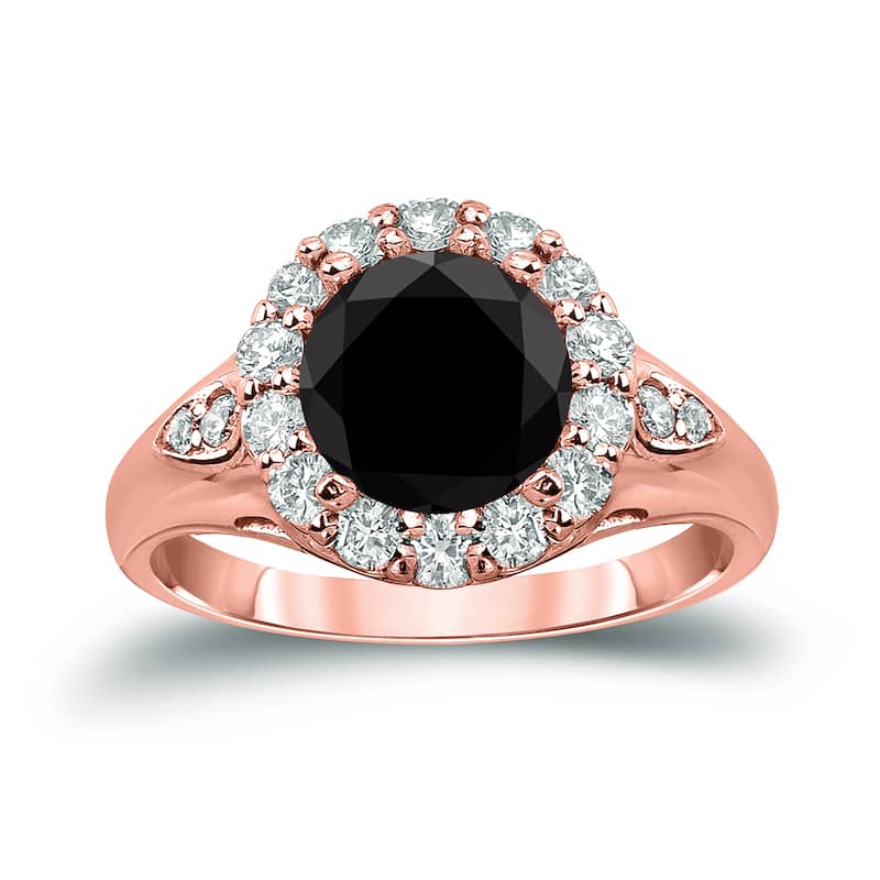 14k Gold Modern Round 3 1/3ct TDW Black Diamond Halo Engagement Ring by Auriya (H-I, SI1-SI2) - 4 - Rose