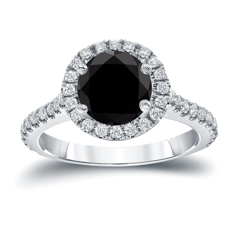 Auriya 14k Gold 2 2/5ctw Round Halo Black Diamond Engagement Ring