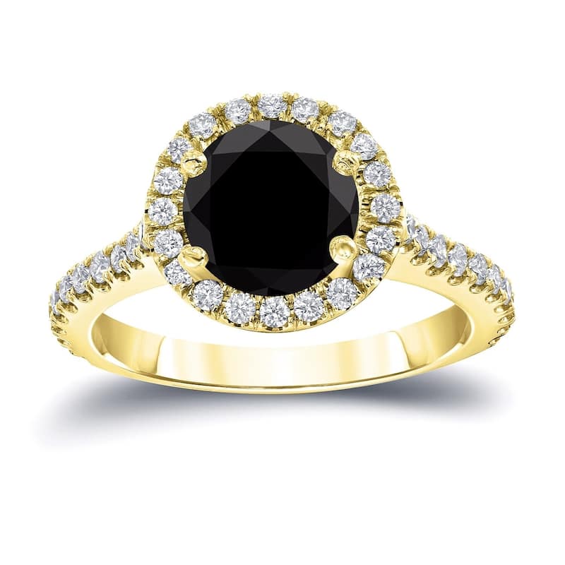 Auriya 14k Gold 2 2/5ctw Round Halo Black Diamond Engagement Ring - 4 - Yellow