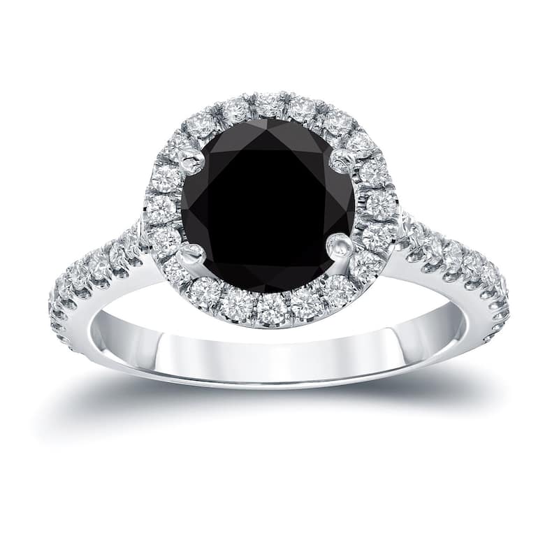 Auriya 14k Gold 2 2/5ctw Round Halo Black Diamond Engagement Ring - 4 - White