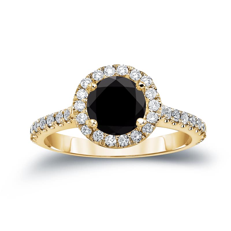 14k Gold Round 1 7/8ct TDW Black Diamond Halo Engagement Ring by Auriya (H-I, SI1-SI2)