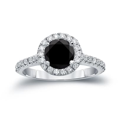 14k Gold Round 1 7/8ct TDW Black Diamond Halo Engagement Ring by Auriya (H-I, SI1-SI2)