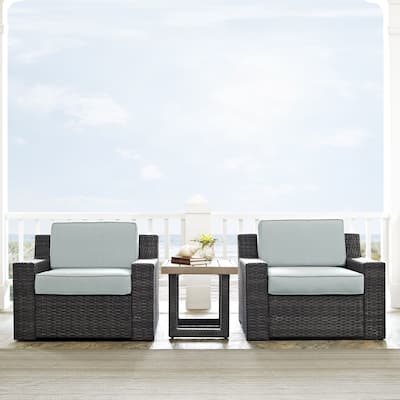 Beaufort 3 pc Outdoor Wicker Seating Set with Mist Cushion - Loveseat, Chair, Coffee Table - 69 "W x 37 "D x	31.5 "H