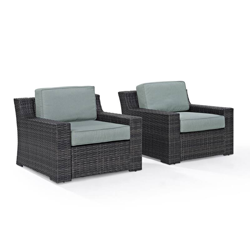 Beaufort Outdoor Wicker Seating Set with Mist Cushions (Set of 2) - 83 "W x 37 "D x	31.5 "H