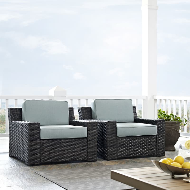 Beaufort Outdoor Wicker Seating Set with Mist Cushions (Set of 2) - 83 "W x 37 "D x	31.5 "H