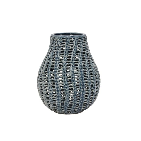 Three Hands Blue Ceramic Pierced Vase