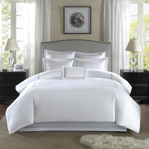 Madison Park 400 Thread Count Embroidered Cotton Sateen Bedskirt with 2 Euro Shams