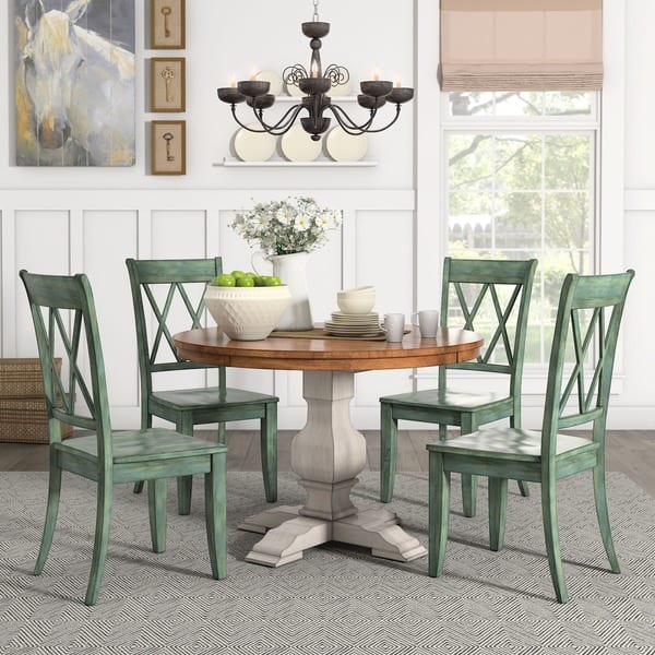 Shop Black Friday Deals On Eleanor Antique White Round Solid Wood Top 5 Piece Dining Set X Back By Inspire Q Classic Overstock 14820264