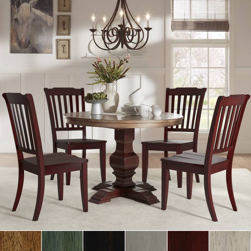Eleanor Red Round Solid Wood Top 5-Piece Dining Set - Slat Back by iNSPIRE Q Classic