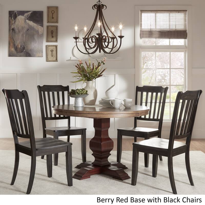 Eleanor Red Round Solid Wood Top 5-Piece Dining Set - Slat Back by iNSPIRE Q Classic - Berry Red Table - Antique Black Chairs