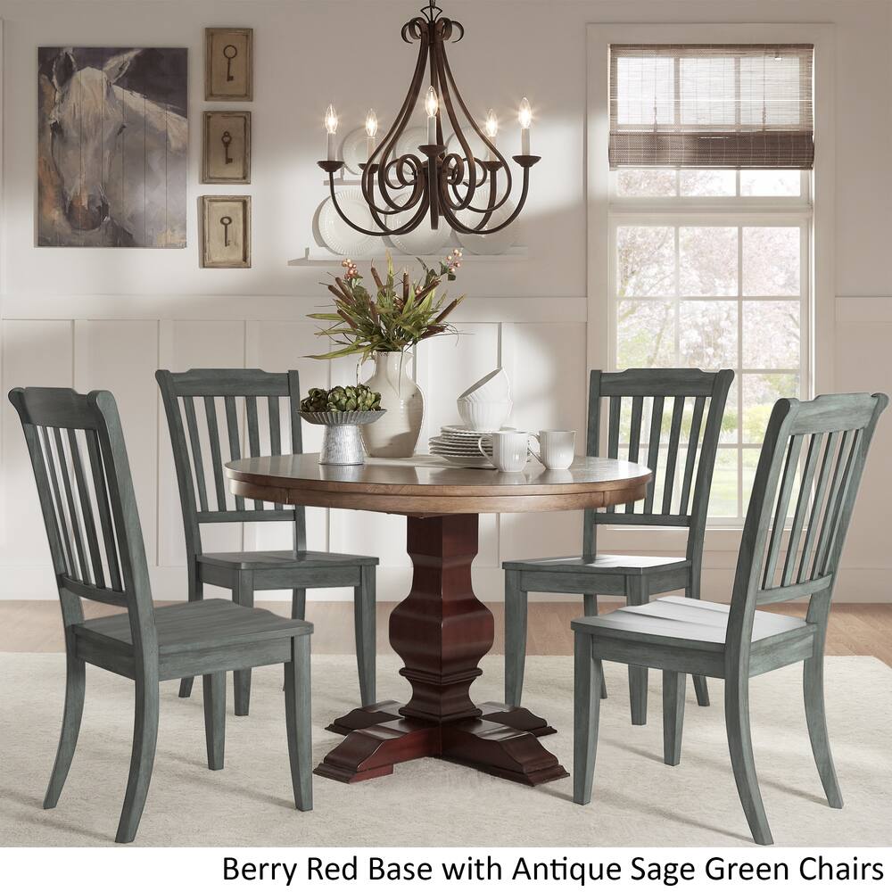 Eleanor Red Round Solid Wood Top 5-Piece Dining Set - Slat Back by iNSPIRE Q Classic