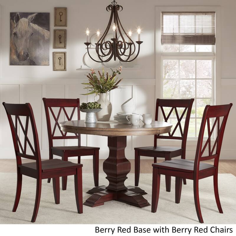 Eleanor Red Round Solid Wood Top 5-Piece Dining Set - X Back by iNSPIRE Q Classic