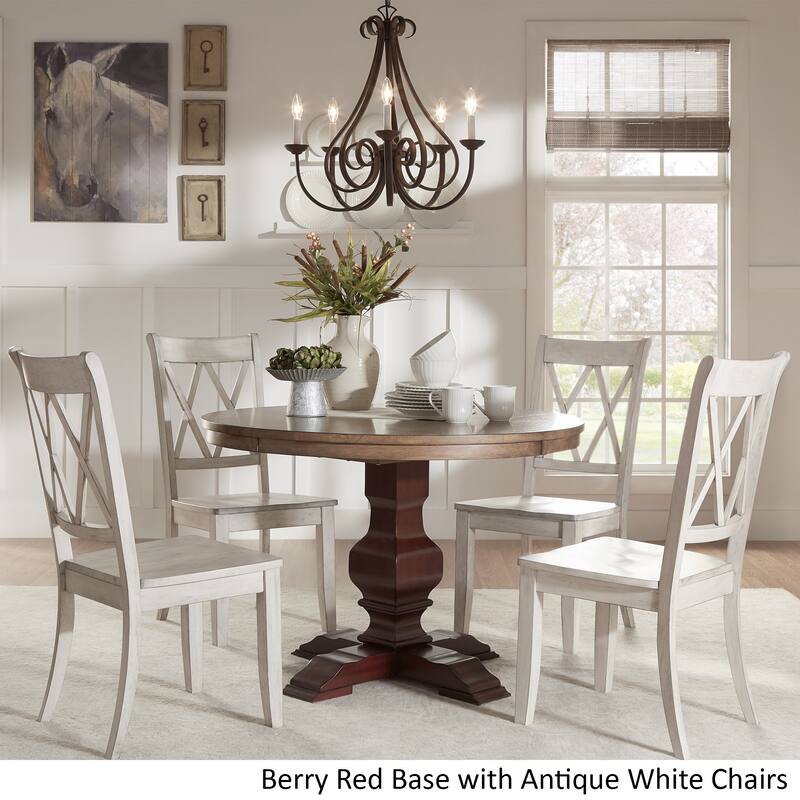 Eleanor Red Round Solid Wood Top 5-Piece Dining Set - X Back by iNSPIRE Q Classic