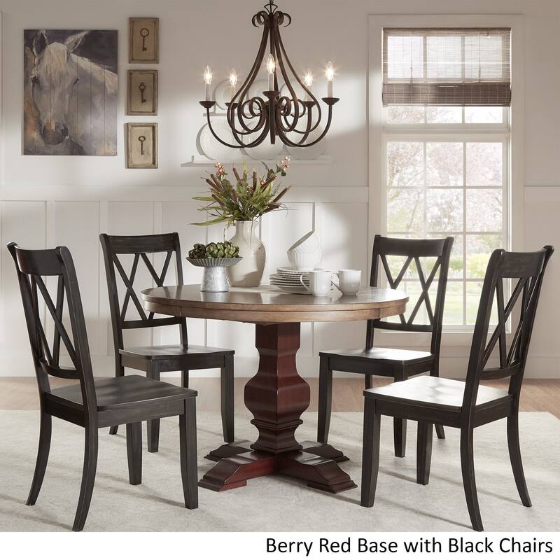 Eleanor Red Round Solid Wood Top 5-Piece Dining Set - X Back by iNSPIRE Q Classic