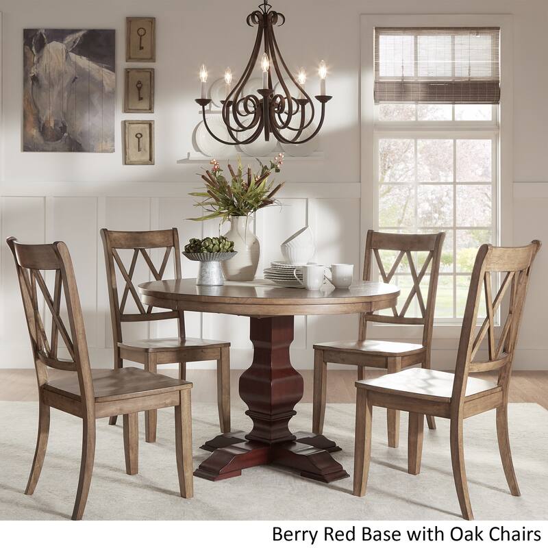 Eleanor Red Round Solid Wood Top 5-Piece Dining Set - X Back by iNSPIRE Q Classic