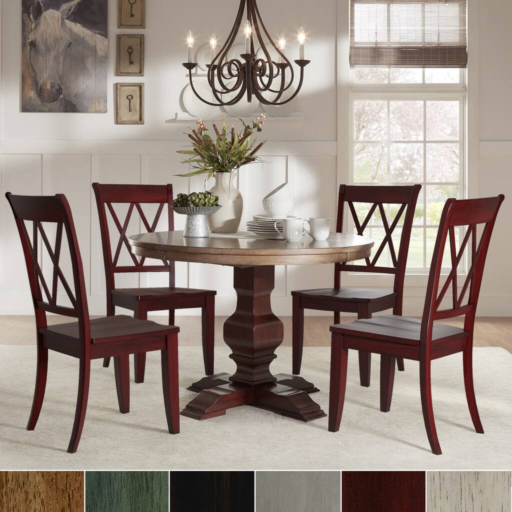 Eleanor Red Round Solid Wood Top 5-Piece Dining Set - X Back by iNSPIRE Q Classic