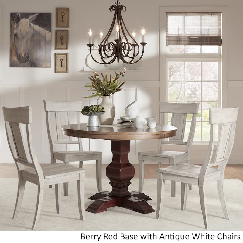 Eleanor Red Round Solid Wood Top 5-Piece Dining Set - Panel Back by iNSPIRE Q Classic - Berry Red Table - Antique White Chairs
