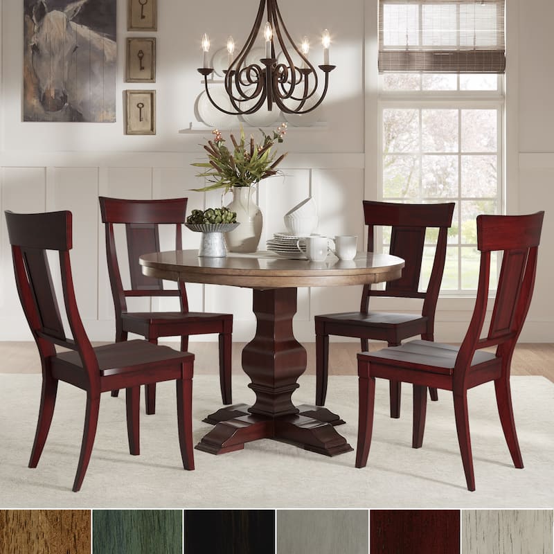 Eleanor Red Round Solid Wood Top 5-Piece Dining Set - Panel Back by iNSPIRE Q Classic