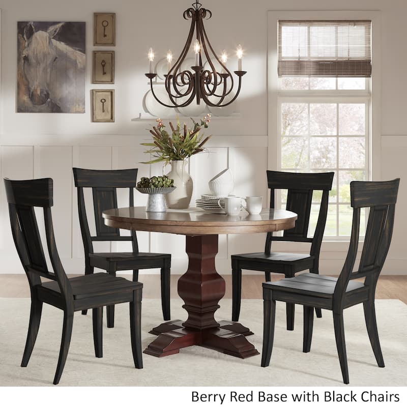 Eleanor Red Round Solid Wood Top 5-Piece Dining Set - Panel Back by iNSPIRE Q Classic - Berry Red Table - Antique Black Chairs