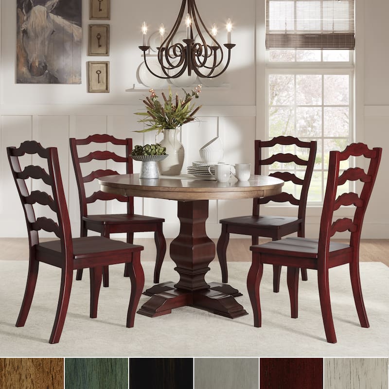 Eleanor Red Round Solid Wood Top 5-Piece Dining Set - French Ladder Back by iNSPIRE Q Classic